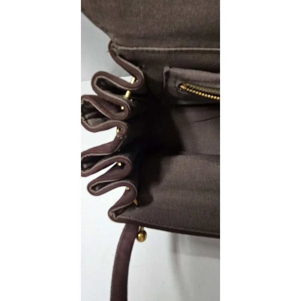 Vintage dark brown Square‎ basket Evening Bag Velvety Ultrasuede double handles